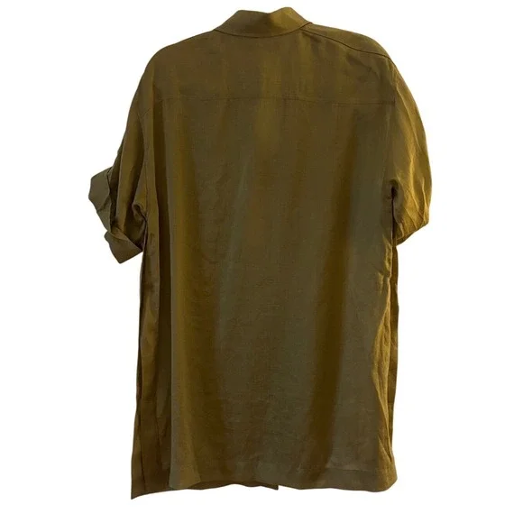 Lafayette 148 New York Ramie Tencel Button Down Shirt Olive Green Roll Tab Small - Picture 5 of 5